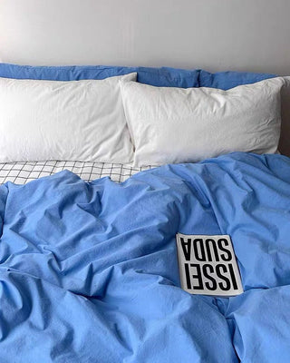 Solid Blue Cotton Duvet Cover Set