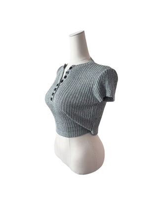 Mona back ribbon button short sleeve knit