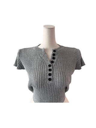 Mona back ribbon button short sleeve knit