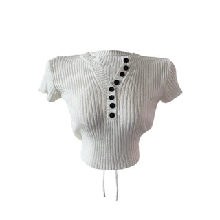 Mona back ribbon button short sleeve knit