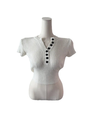 Mona back ribbon button short sleeve knit