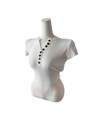 Mona back ribbon button short sleeve knit