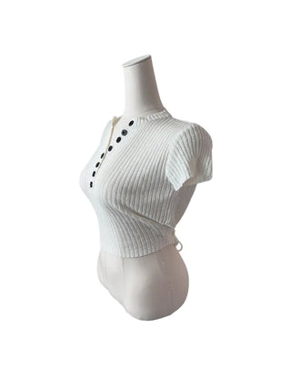 Mona back ribbon button short sleeve knit