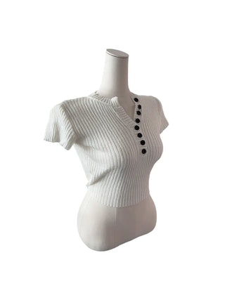 Mona back ribbon button short sleeve knit