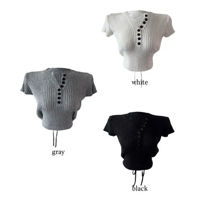 Mona back ribbon button short sleeve knit
