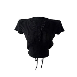 Mona back ribbon button short sleeve knit