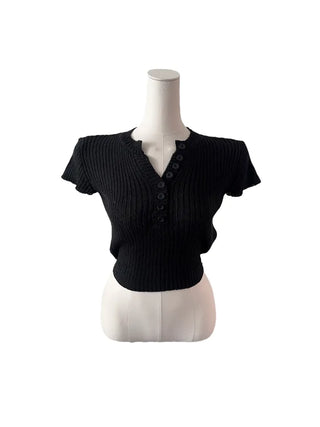 Mona back ribbon button short sleeve knit