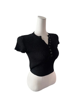 Mona back ribbon button short sleeve knit