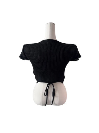 Mona back ribbon button short sleeve knit