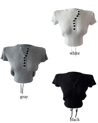Mona back ribbon button short sleeve knit