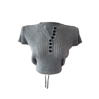 Mona back ribbon button short sleeve knit