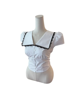 Solar big kara lace shirring short-sleeved blouse