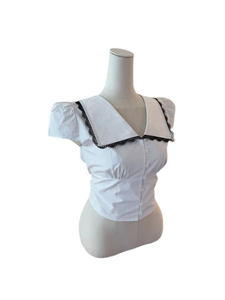 Solar big kara lace shirring short-sleeved blouse