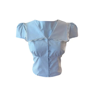 Solar big kara lace shirring short-sleeved blouse