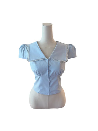 Solar big kara lace shirring short-sleeved blouse
