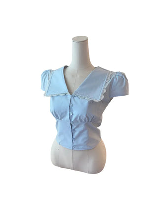 Solar big kara lace shirring short-sleeved blouse