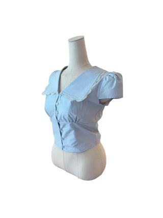 Solar big kara lace shirring short-sleeved blouse