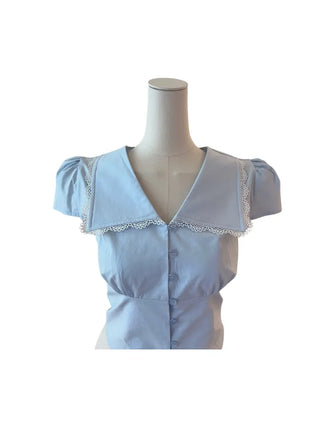 Solar big kara lace shirring short-sleeved blouse