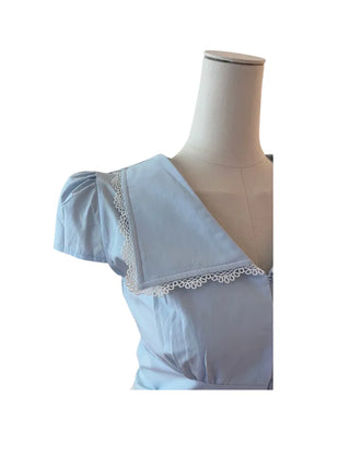 Solar big kara lace shirring short-sleeved blouse