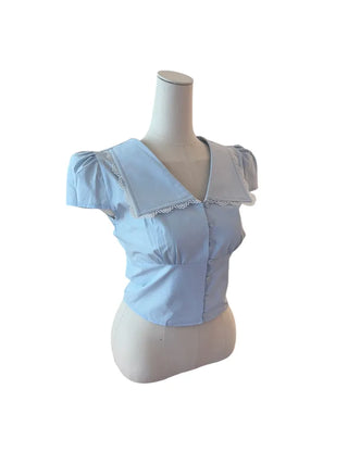 Solar big kara lace shirring short-sleeved blouse