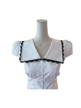 Solar big kara lace shirring short-sleeved blouse