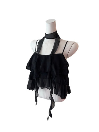 Illa frill cangcang scarf sleeveless blouse