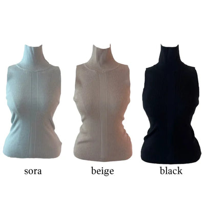 Slender center deep turtleneck halter top