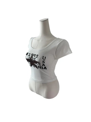 F 1993 printed u-neck cropped short sleeve T