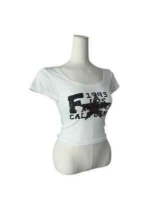 F 1993 printed u-neck cropped short sleeve T