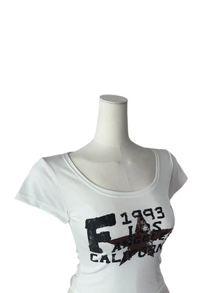 F 1993 printed u-neck cropped short sleeve T
