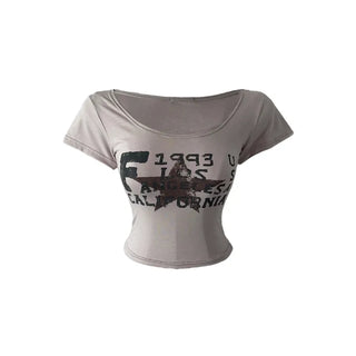 F 1993 printed u-neck cropped short sleeve T