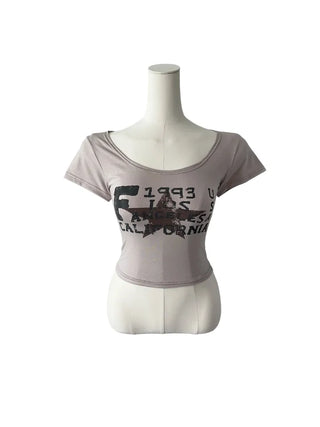 F 1993 printed u-neck cropped short sleeve T