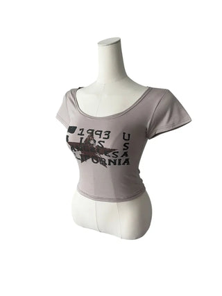 F 1993 printed u-neck cropped short sleeve T