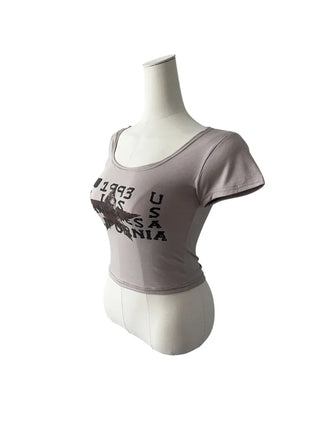 F 1993 printed u-neck cropped short sleeve T