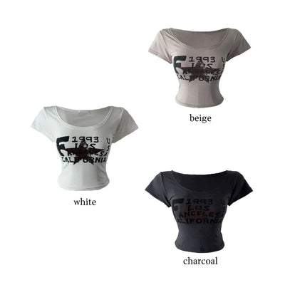 F 1993 printed u-neck cropped short sleeve T