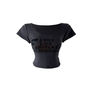 F 1993 printed u-neck cropped short sleeve T