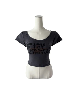 F 1993 printed u-neck cropped short sleeve T