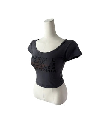 F 1993 printed u-neck cropped short sleeve T