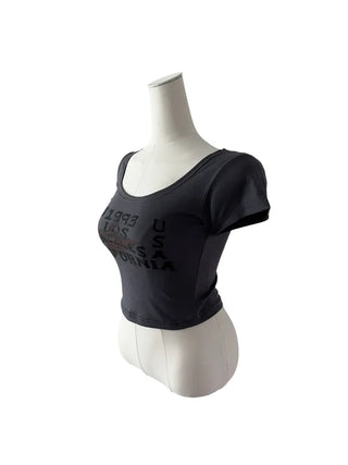 F 1993 printed u-neck cropped short sleeve T