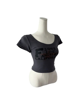 F 1993 printed u-neck cropped short sleeve T
