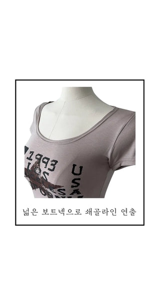 F 1993 printed u-neck cropped short sleeve T