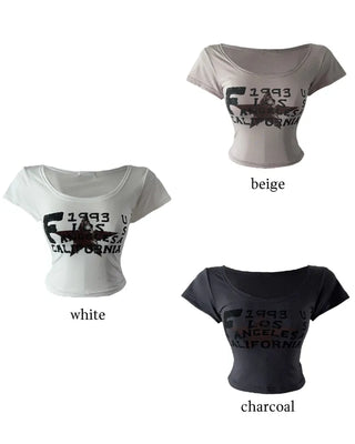 F 1993 printed u-neck cropped short sleeve T