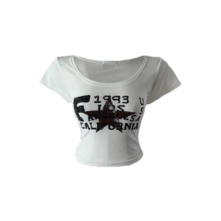 F 1993 printed u-neck cropped short sleeve T