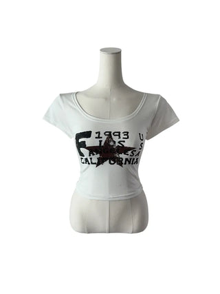 F 1993 printed u-neck cropped short sleeve T