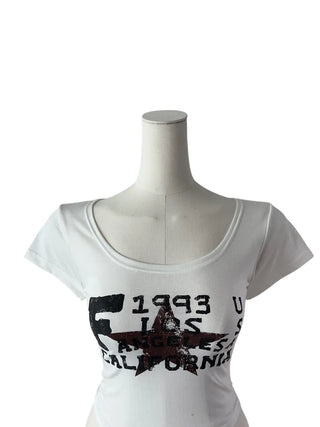 F 1993 printed u-neck cropped short sleeve T