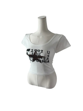 F 1993 printed u-neck cropped short sleeve T