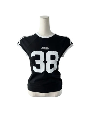 38 Printed Cropped Raglan Short-Sleeved T