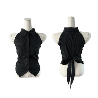 Annes Stripe Pocket Sleeveless Shirt