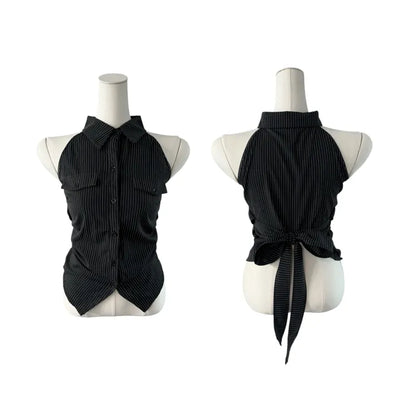 Annes Stripe Pocket Sleeveless Shirt