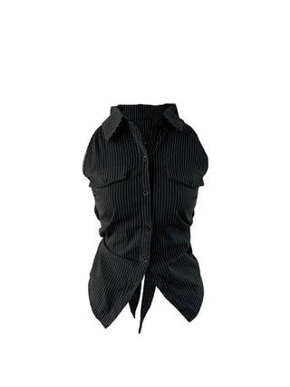 Annes Stripe Pocket Sleeveless Shirt